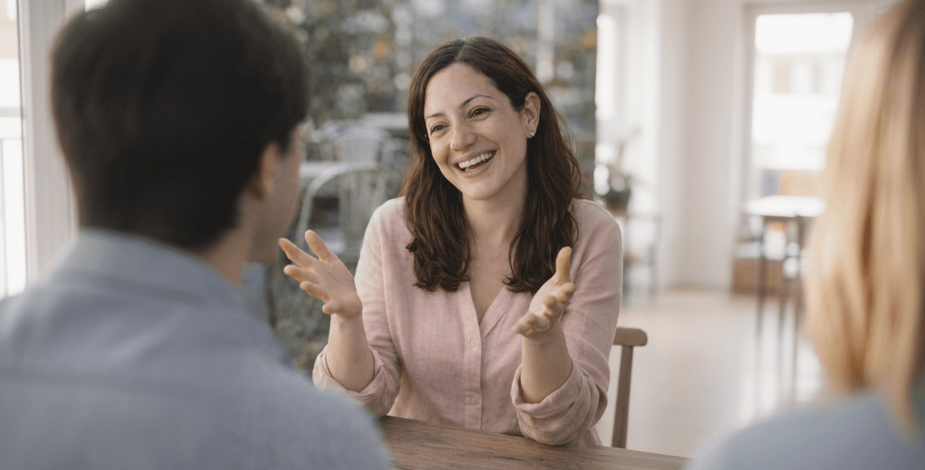 Dr. Daniela Málaga in conversation with a patient